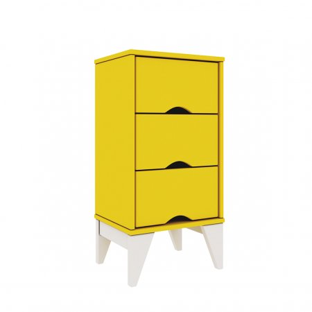 Mesa de Cabeceira 36 cm com 3 Gavetas Amarelo com Branco 10044135
