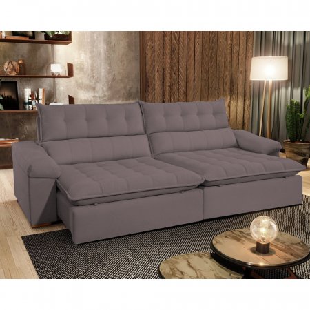 Sofa Retratil com Encosto Reclinavel Londres 300 cm Molas Ensacadas Tecido Veludo Marron Claro 25008395